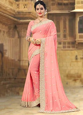 Pink Georgette Embroidered Saree