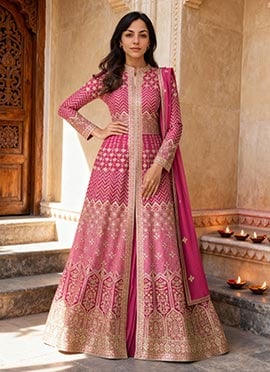 Pink Georgette Embroidered Sequins Anarkali Lehenga Wedding Wear