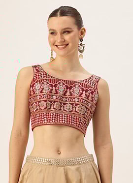 Pink Georgette Embroidered Sleeveless Blouse