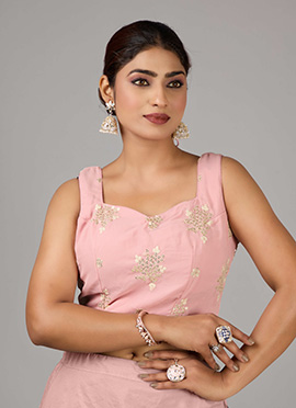 Pink Georgette Embroidered Sleeveless Blouse
