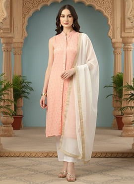 Pink Georgette Embroidered Straight Pant Suit