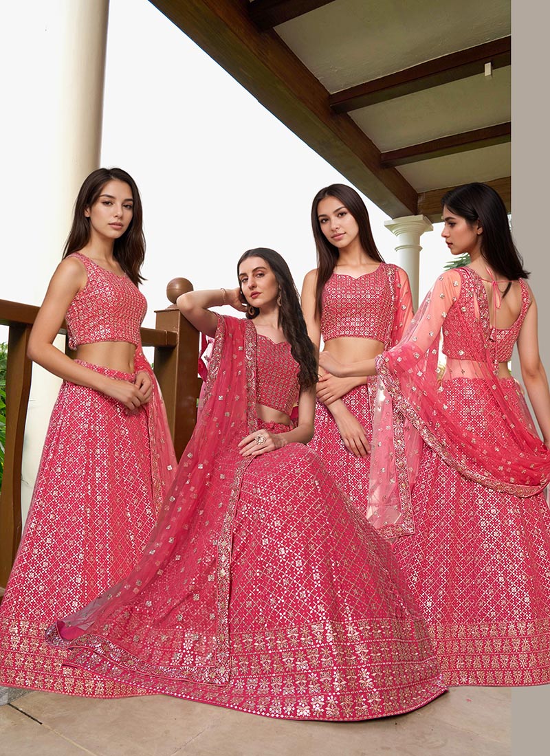 Pink Georgette Golden Embroidered Sequins Lehenga Choli Wedding Wear Wedding Wear-GHBSCBEP7088P