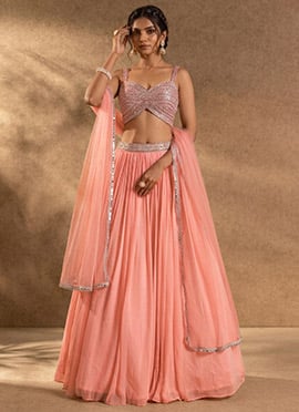 Pink Georgette Hand Embroidered Sequins Lehenga