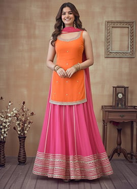 Pink Georgette Sequins A Line Lehenga