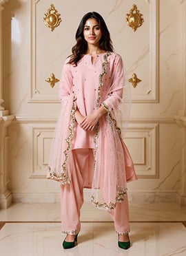 Pink Georgette Zari Mirror Hand Embroidered Gorgeous Salwar Suit