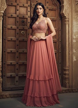 Pink Georgette Zari Sequin Hand Embroidered Lehenga