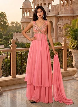 Pink Georgette Zari Sequins Embroidered Pakistani Anarkali Suit