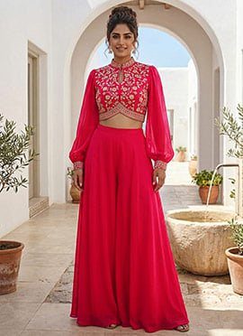 Pink Georgette Zari Sequins Indowestern Palazzo Set