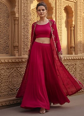 Pink Georgette Zari Sequins Indowestern Set and Suit