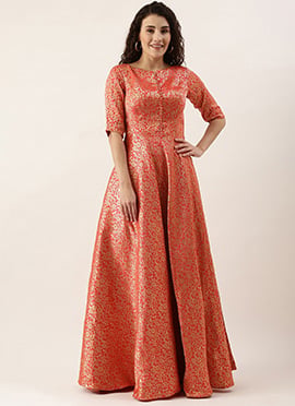 Pink Jacquard Art Silk Floor Length Gown