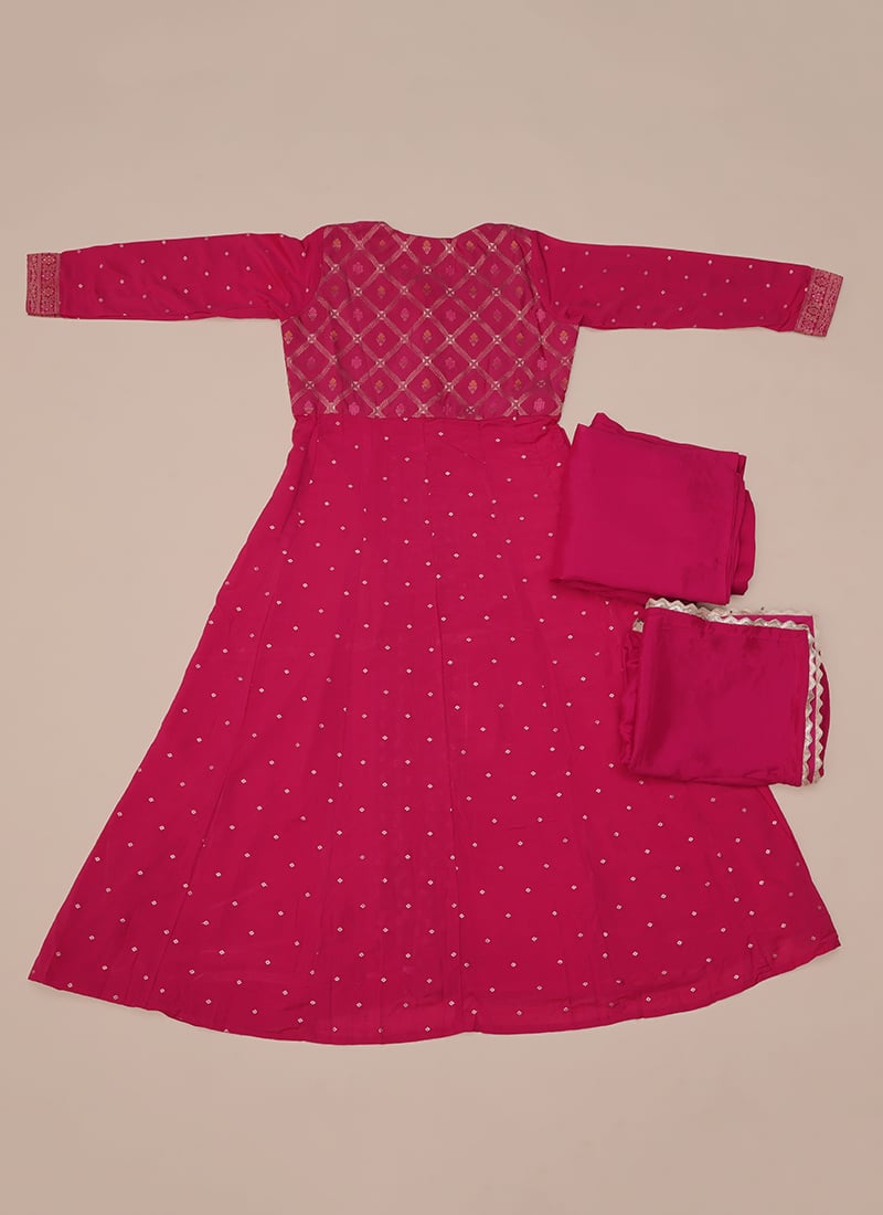 Pink Slit Style Embroidered Palazzo Style Suit