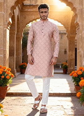 Pink Jacquard Silk Kurta Pyjama