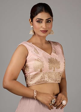 Pink Jacquard Viscose V Neck Blouse