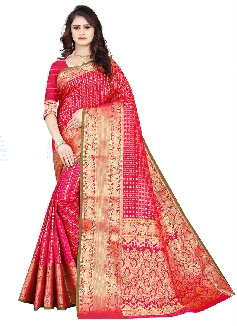 Pink Kancheepuram Art Silk Saree Festive Wear