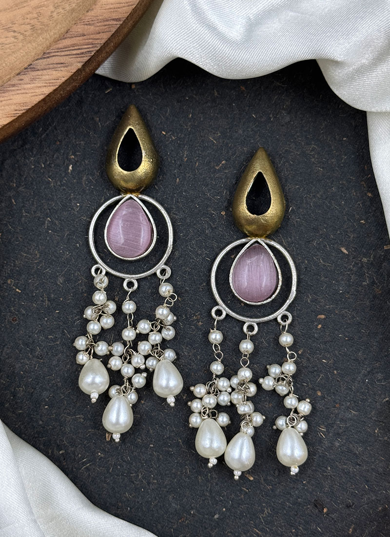 Pink Kundan Bead Embellished Danglers Festive Wear