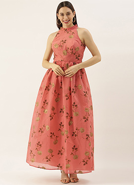 Pink Modal Chanderi Gathered Dress