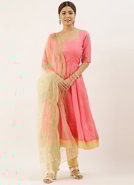 Pink N Beige Embroidered Anarkali Suit