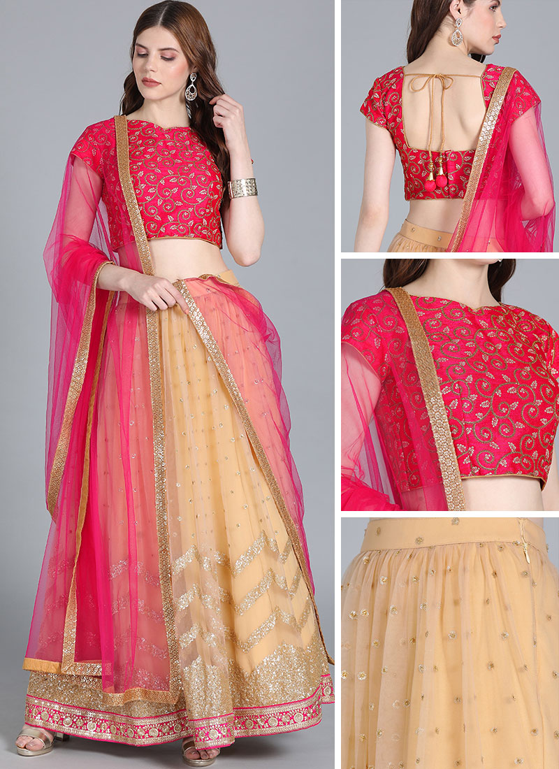 Pink N Beige Embroidered Lehenga Set Festive Wear