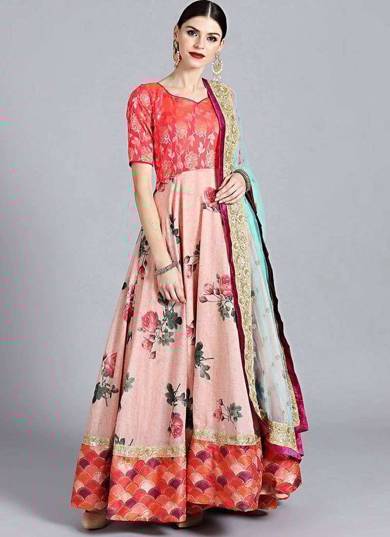 Pink N Off White Abaya Style Anarkali Suit Wedding Wear