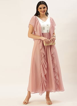 Pink N White Chinon Ruffles Gown