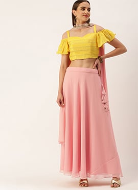 Pink N Yellow Embroidered Lehenga Set
