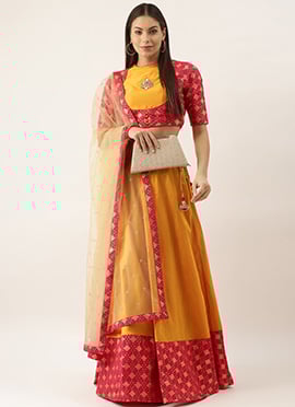 Pink N Yellow Silk Lehenga Set