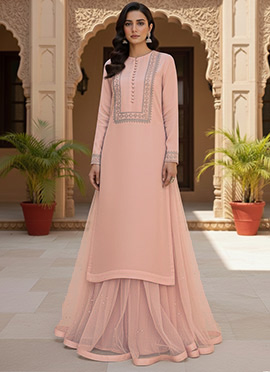 Pink Net Zari Sequins A Line Lehenga