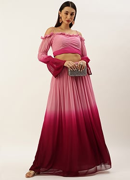 Teen Girls Pink Ombre Georgette CoOrds Set