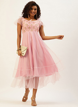 Pink Organza Embroidered Gown