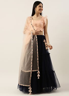 Pink Organza Emrboidered Lehenga Set