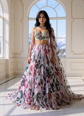 Pink Organza Zari Hand Embroidered Sequins With mirror Work Lehenga Wedding Wear