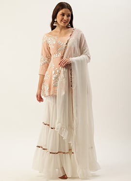Pink Peplum Top Sharara With Dupatta 