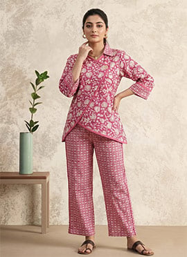 Pink Printed Cotton Co Ord Pant Set After Six Wear