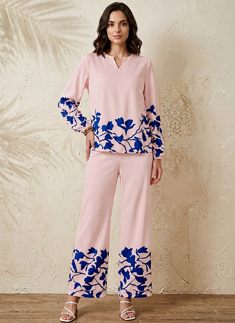 Pink Printed Cotton Co Ord Set After Six Wear
