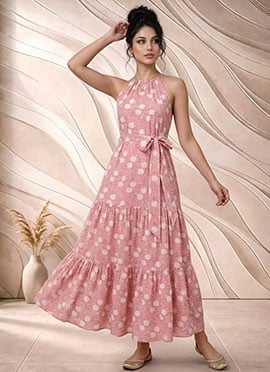 Pink Printed Cotton Maxi Dress