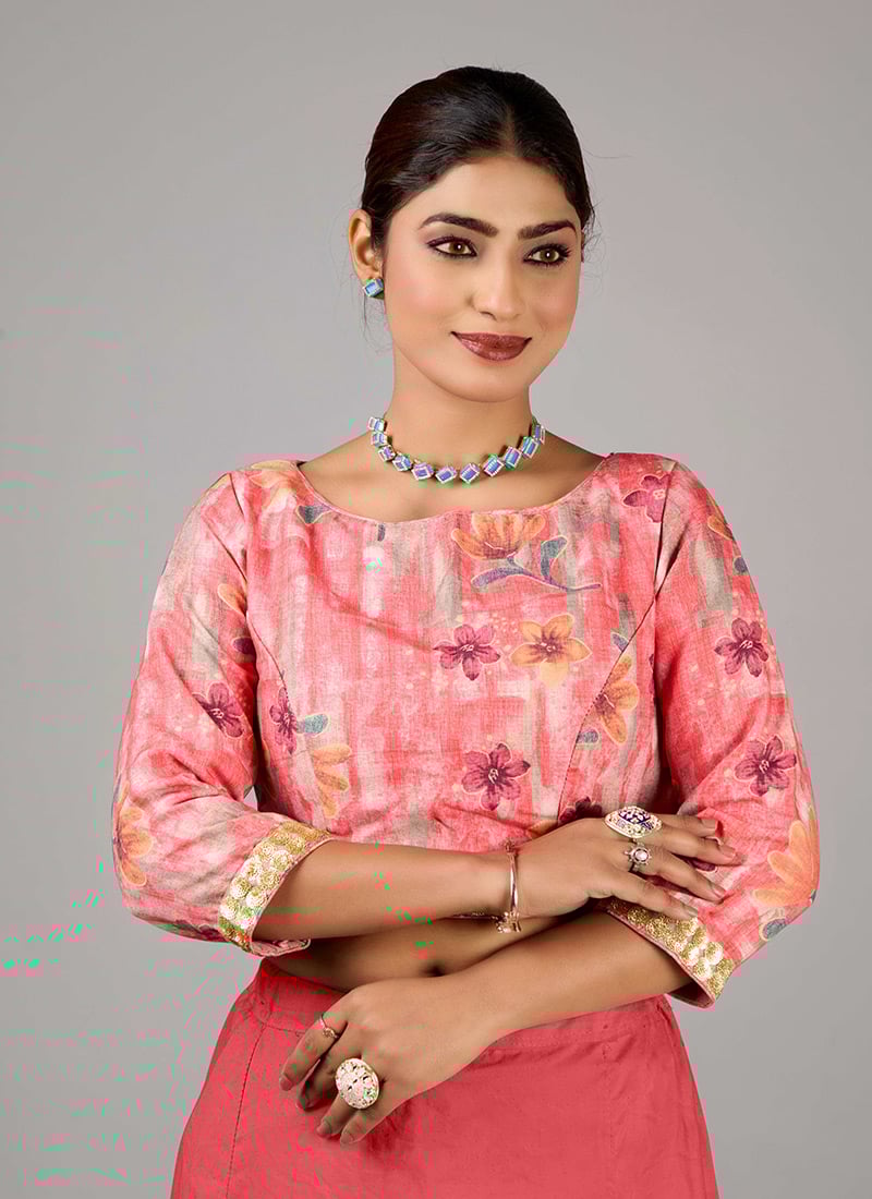Pink Rayon Printed Blouse Festive Wear