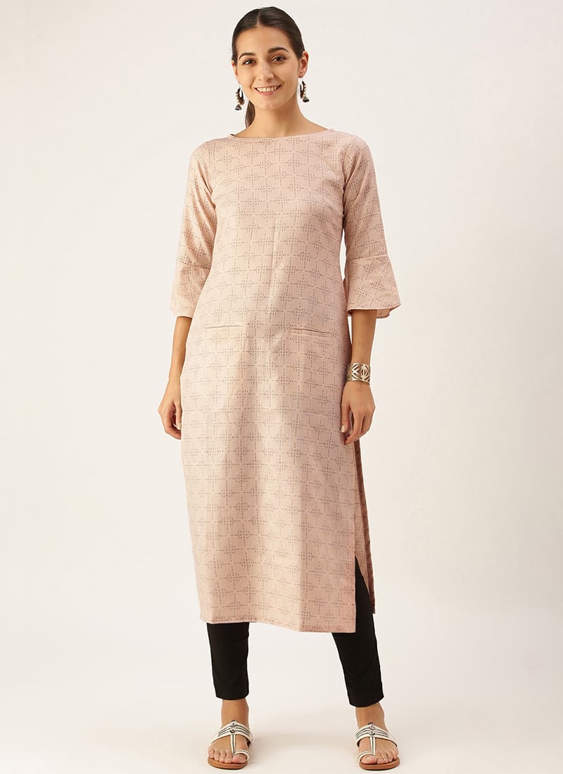 Pink Rayon Printed Calf Length Kurti After Six Wear