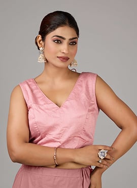 Pink Rayon V Neck Blouse