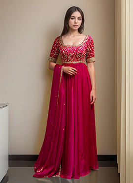 Pink Satin Organza Zari And Cutdana Hand Embroidered Anarkali Suit