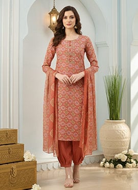 Teen Girls Pink Semi Cotton Printed Salwar Suit
