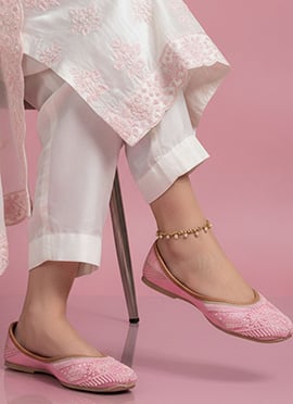 Pink Sequins And Beads Work Juti