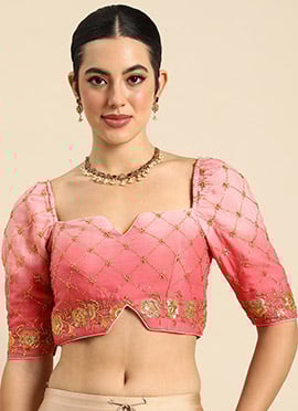 Pink Sequins Embroidered Chinon Blouse