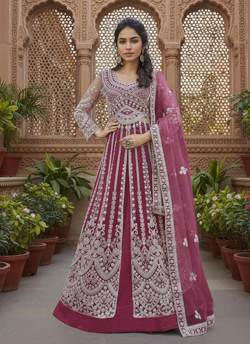 Pink Shantoon Stones Embroidered A Line Lehenga