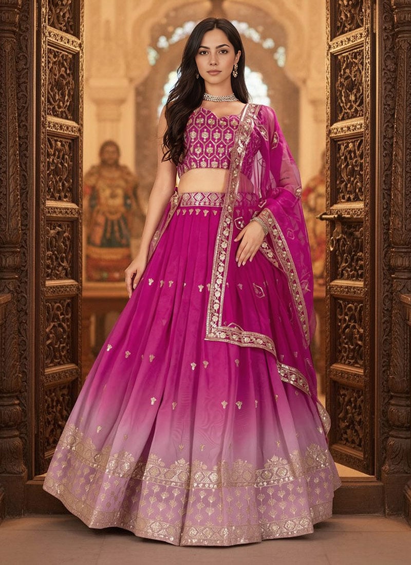 Pink Shimmer Silk Zari Embroidered Sequins Lehenga