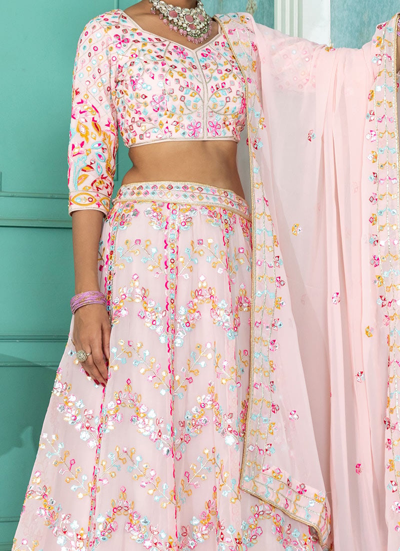 English Pink colored classy Silk Lehenga Set - Rent main image 1