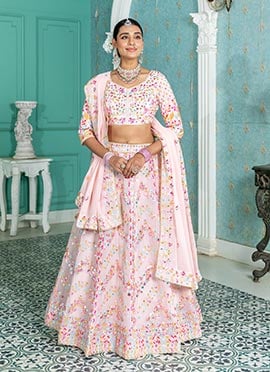 Pink Silk Embroidered Sequins Elegant Lehenga