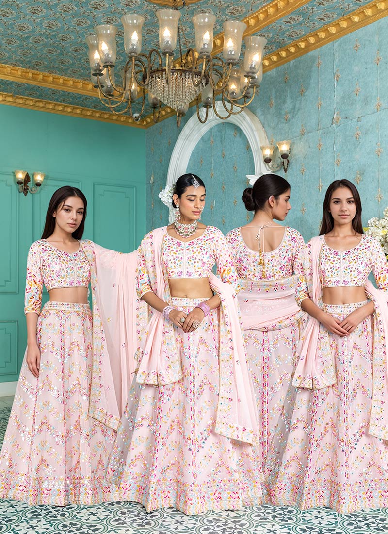 Pink Silk Embroidered Sequins Elegant Lehenga