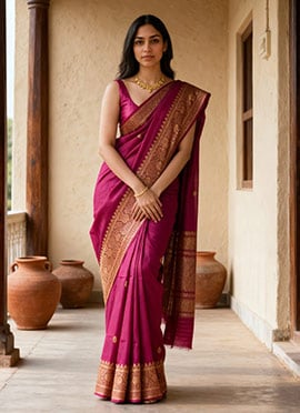 Pink Silk Jacquard Saree