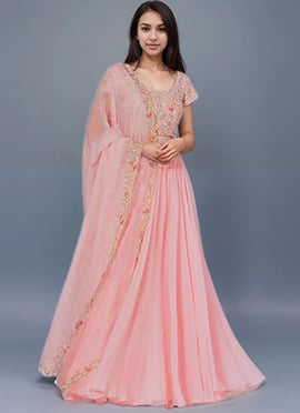 Pink Silk Organza Lehenga With Zardosi Embroidered Hand Embroidered Choli And Dupatta