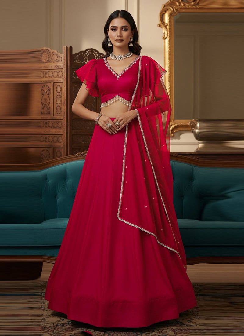 Pink Silk Sequins Lehenga Wedding Wear